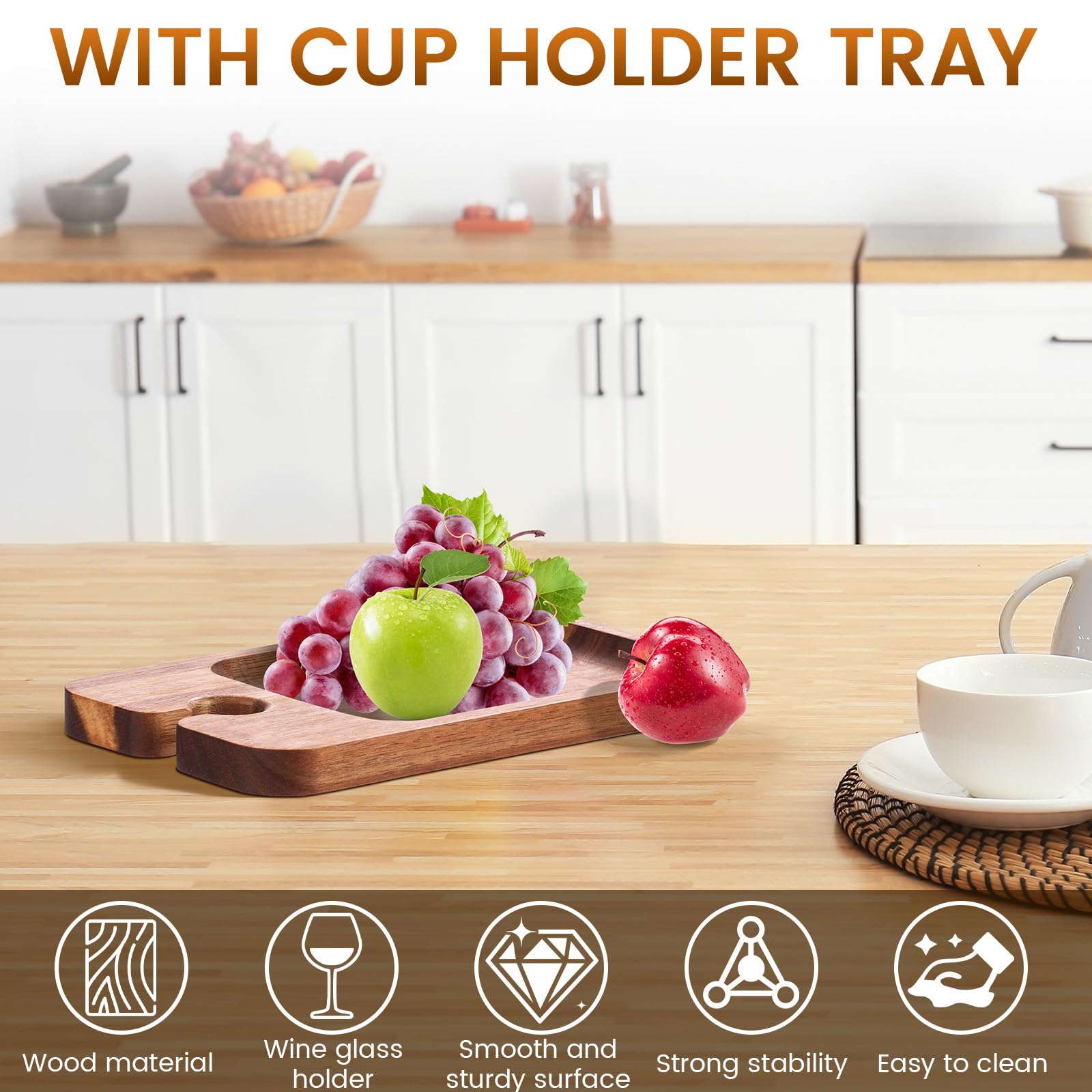 ZJRDYYK 2PCS Wine Appetizer Plates Wood, Cheese Tray with Wine Glass Holder, Charcuterie Board with Wine Holder, Cheese Appetizer Plates, Cocktail Plate with Glass Holder