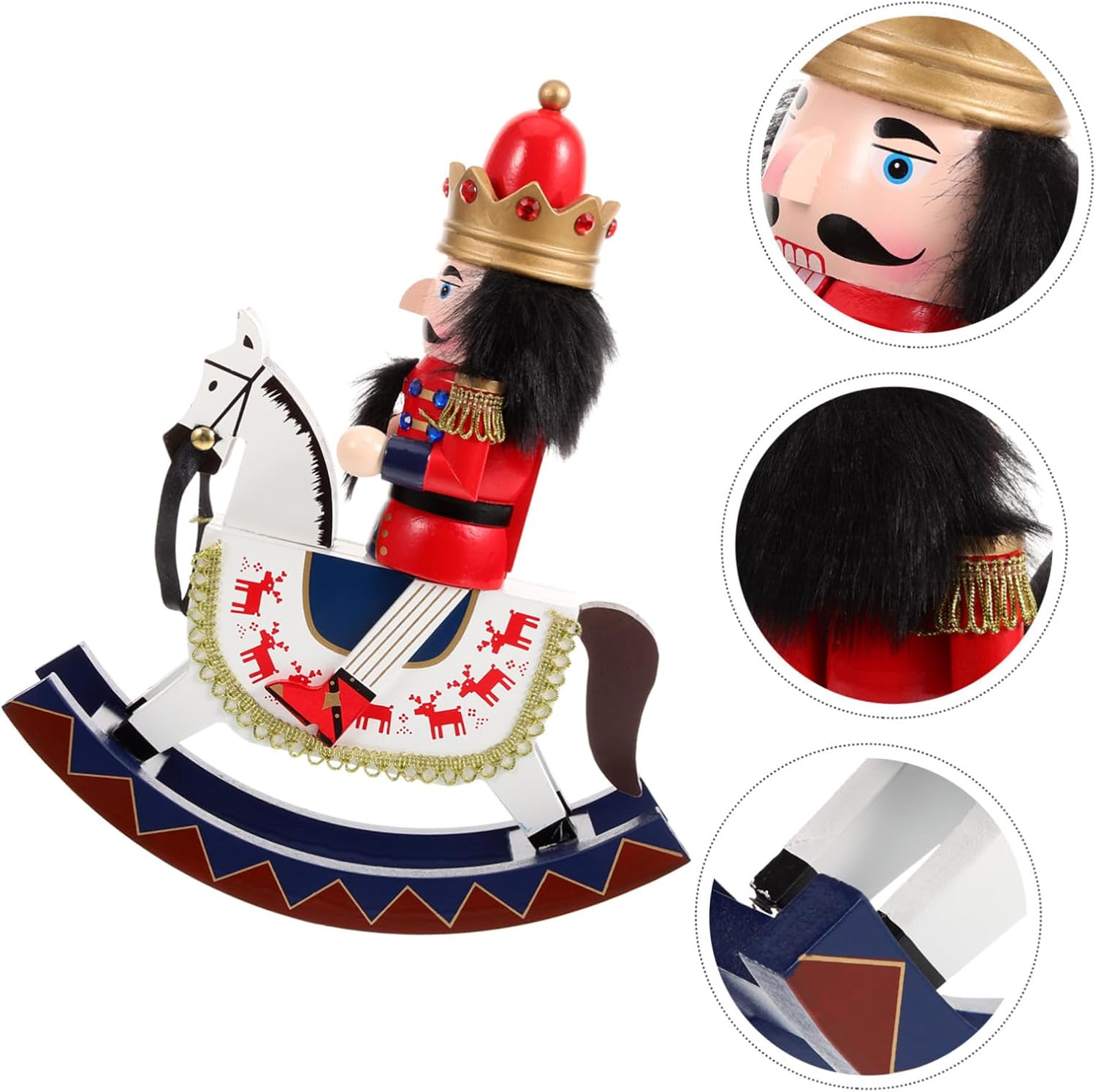 Cabilock Wooden Nutcracker Soldier with Horse Xmas Tabletop Ornament Festive Christmas Decoration for Home Office Desk Display