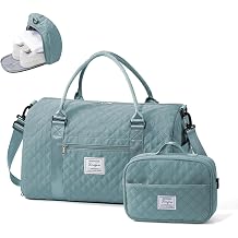 Gym Duffle Bag for Women with Shoe Compartment Waterproof Travel Tote Bags Personal Item Carry On Weekender Overnight Bags with Toiletry Bag Swimming Yoga Bags Hospital Holdalls Light Blue