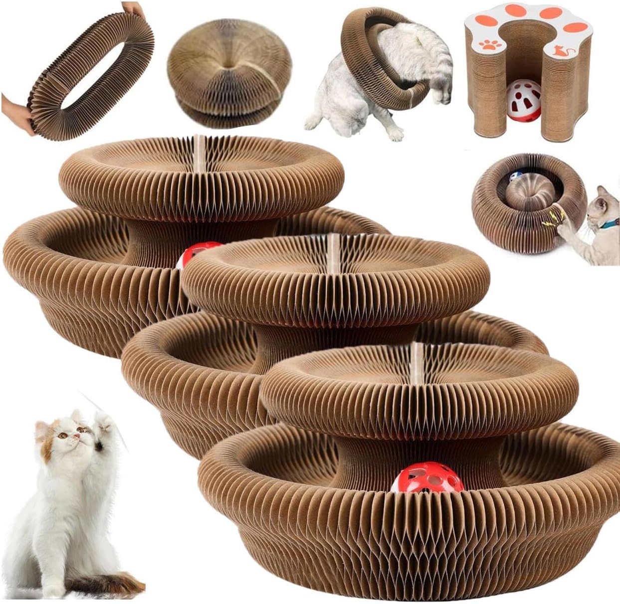 3PC Kitty Curls Cat Toy,Magic Organ Cat Toy,Cat Scratcher for Grinding Claw Cardboard Cat Toys,Interactive Scratch Pad with Toy Ball 0121-8