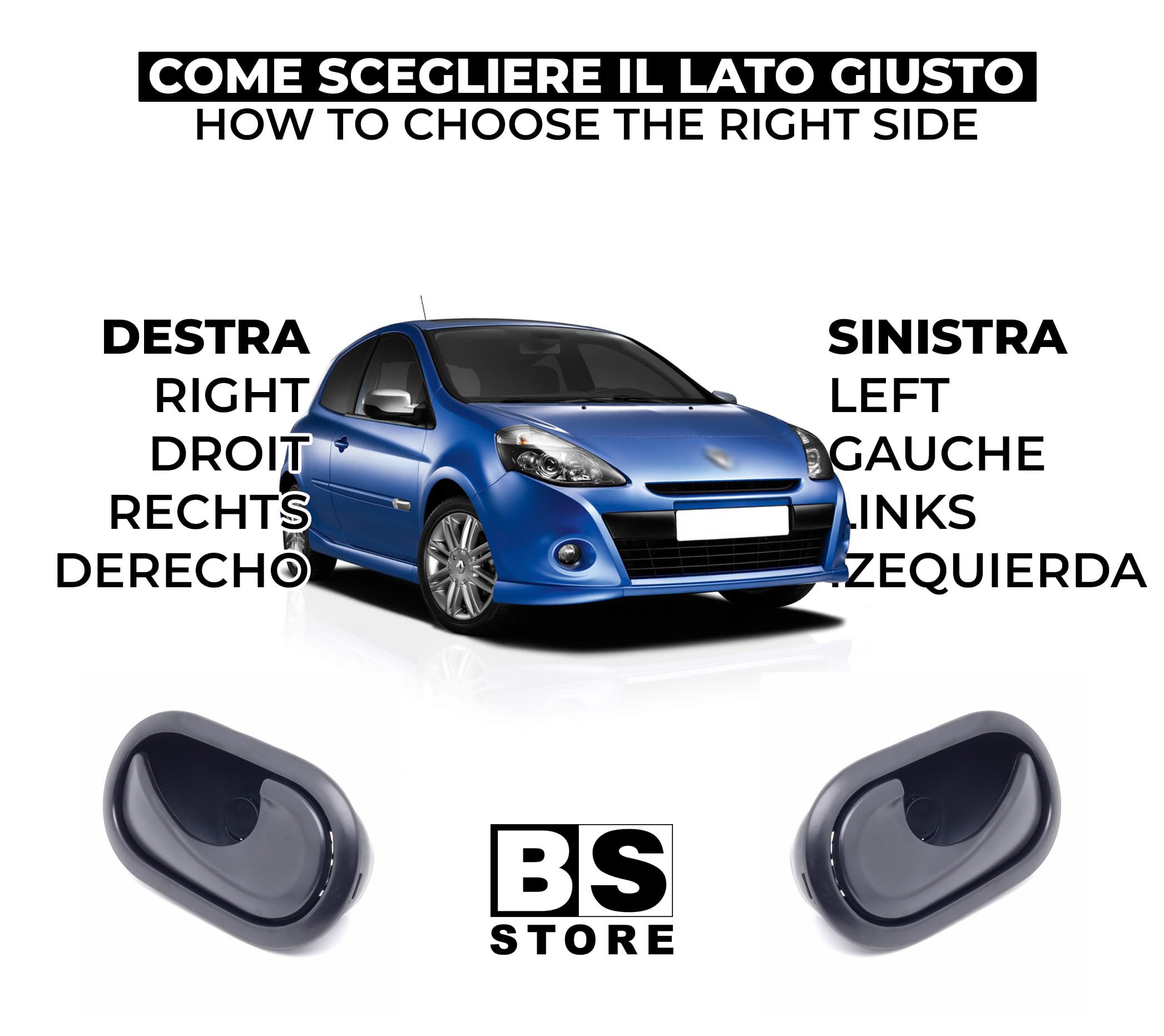 BSSTORE Maniglia Porta Interna Nera Anteriore e Posteriore per DUSTER 2010, CLIO III, KANGOO II, FORFOUR, FORTWO e Tante Altre Auto (Sinistra - Lato Conducente)