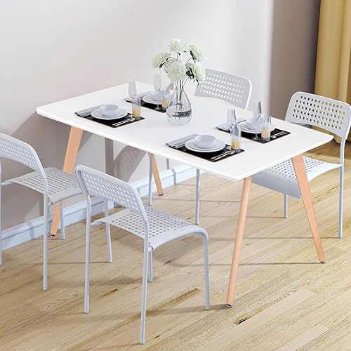 Miniatura 2 de FurnitureR Mesa rectangular de 43.3 pulgadas para 4-6 personas, moderna y funcional, con patas de madera maciza estables para el hogar, oficina,