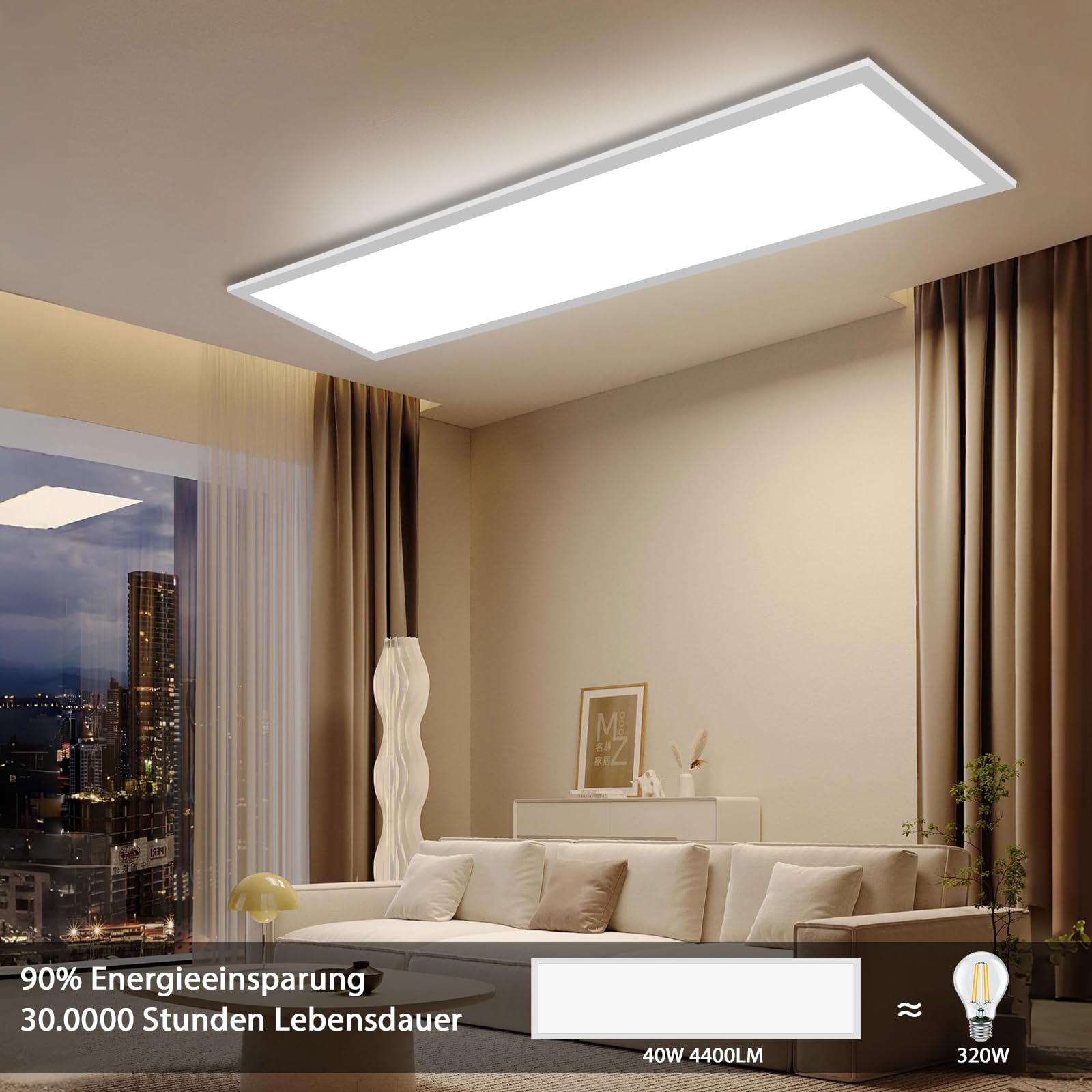 Oraymin Plafoniera a pannello LED Dimmerabile 120x30 cm con telecomando,36W 3960LM Pannello LED soffitto,Funzione di memoria,plafoniera rettangolare LED da 3000K-6500K cucina ufficio garage soggiorno