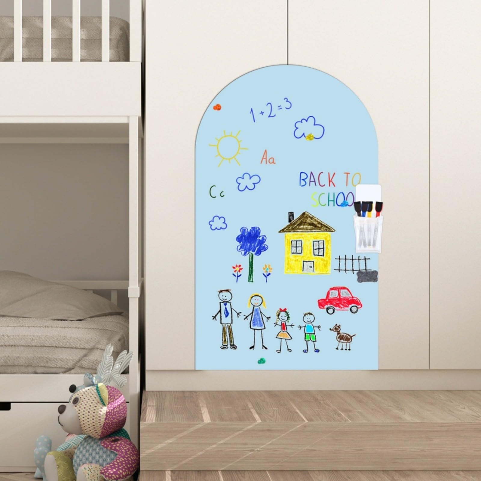 Magnetische Kreidetafel Wandaufkleber aus PVC, abnehmbar und beschreibbar, für Kinderzimmer, Spielzimmer und Klassenzimmer, inkl. bunter Kreide und Wischtuch(C)