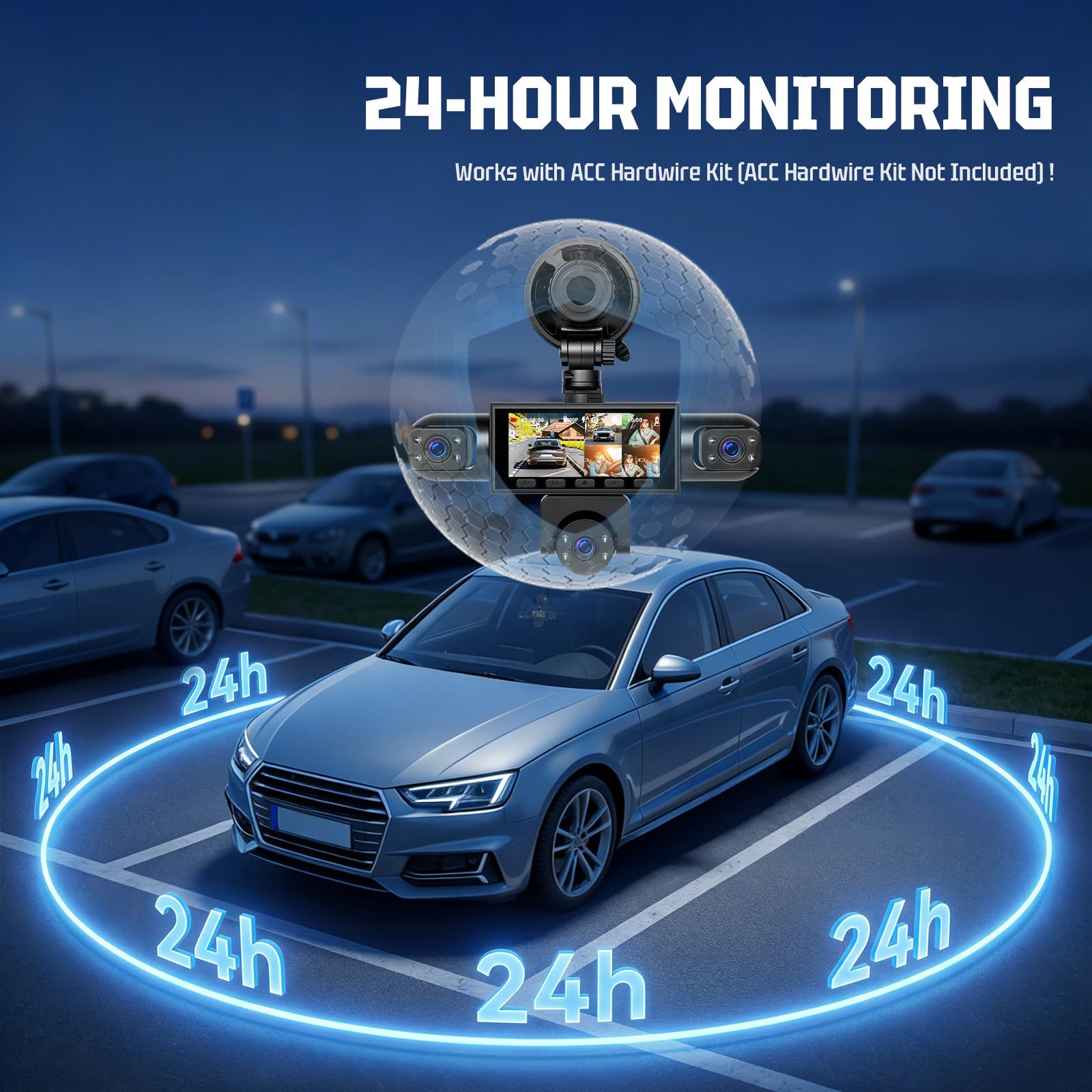 Dash Cam Auto 5 Canali 1080P Fronte Retro e Interno, Schermo IPS da 3,16" | Telecamera da Cruscotto Auto 360 Gradi, Monitoraggio Parcheggio 24 Ore, G-Sensor, Registrazione in Loop, Facile Installazione