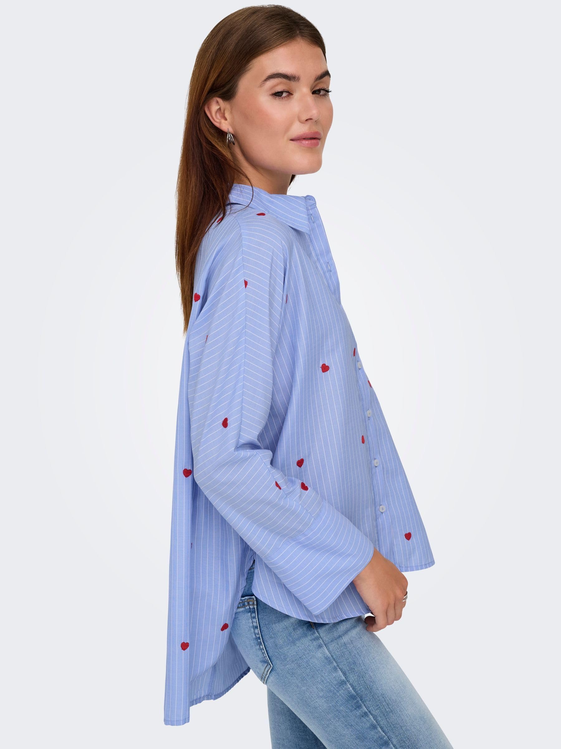 ONLY Onlnew Lina Grace LS Stripe EMB Shirt Femme Chemise Manches Longues Bleu