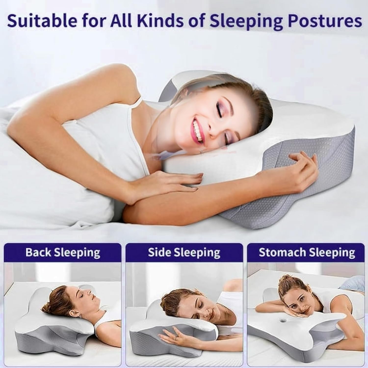 Neck Pain Relief Memory Foam Pillow, Adjustable Cervical Pillow, Ergonomic Contour Side Sleeper Pillows, Chiropractic Orthopedic Pillow for Neck Support, Best Pillow for Neck and Shoulder Pain