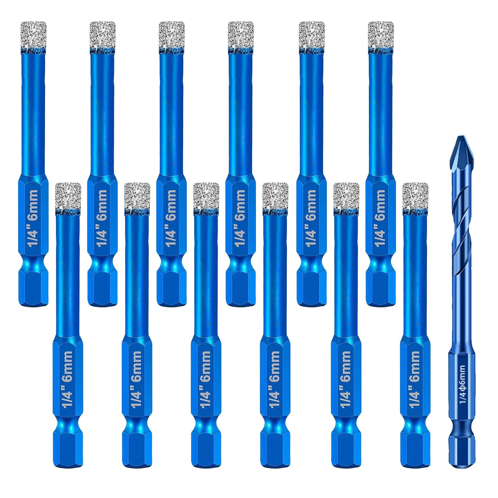 Pilikoll 12 Pcs 6mm Diamond Drill Bit with Hex Shank Porcelain Tile Drill Bits Set Diamond Hole Saw Core Drill Bit Dry Diamonds Drill Bit Set for Granite, Ceramic, Marble, Tile Stone, Glass