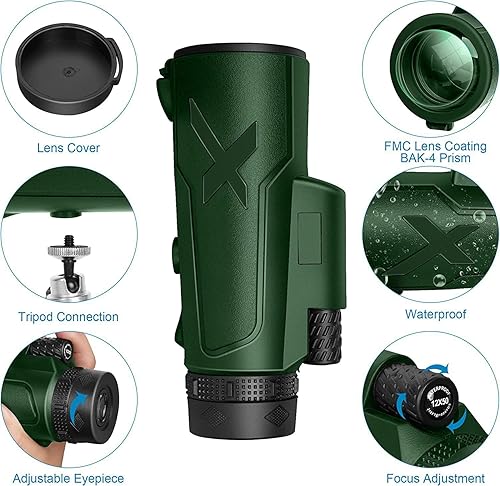 Miniatura 2 de Telescopio monocular de alta potencia de 12 x 50 pulgadas, monocular para adultos, adaptador de smartphone, telescopio monocular, caza, vida
