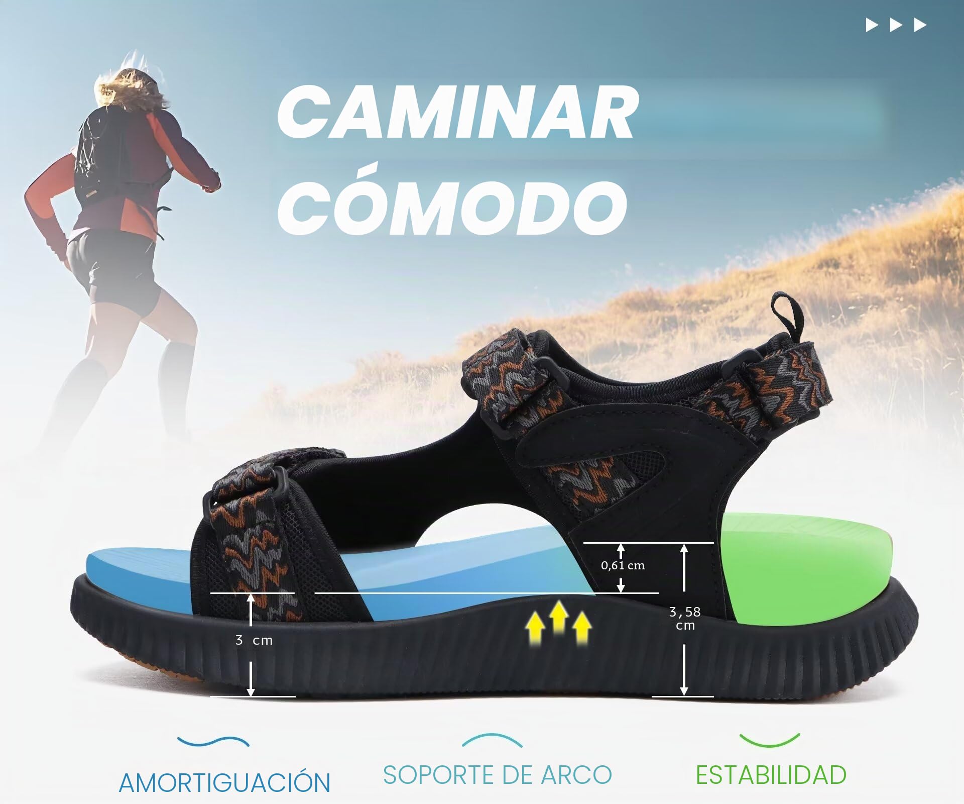 KuaiLu Sandalias ortopédicas para caminar para mujer con cómodo soporte de arco, alivio de la fascitis plantar, verano, al aire libre, senderismo, deporte, recuperación, correa ajustable, zapatos