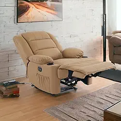 Poltrona do Papai Reclinavel Elétrica Com Entrada USB Corino Premium Caramelo