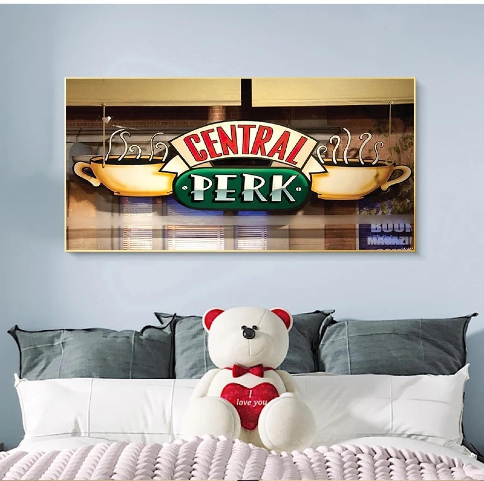 FKKJPJ Central Perk Cafe Dipinto su tela Amici Serie TV Poster e stampe Immagine scandinava da parete per soggiorno Decor 40x80in-100x200cm con cornice