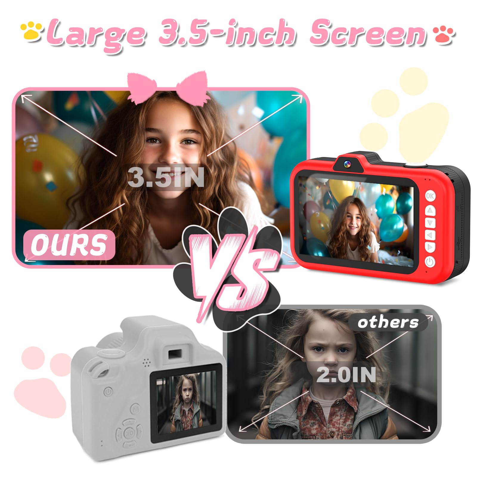 Cámara para niños, cámara digital para niños pequeños con lente de zoom giratorio, pantalla grande de 3.5 pulgadas, cámara de juguete 1080P para niños con flash, tarjeta de 32 GB, regalos de 5