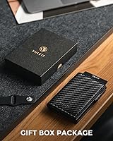 Vista 6 de VULKIT Cartera minimalista de cuero de grano con protección RFID con capacidad para hasta 10 tarjetas, Fibra de carbono, Minimalista
