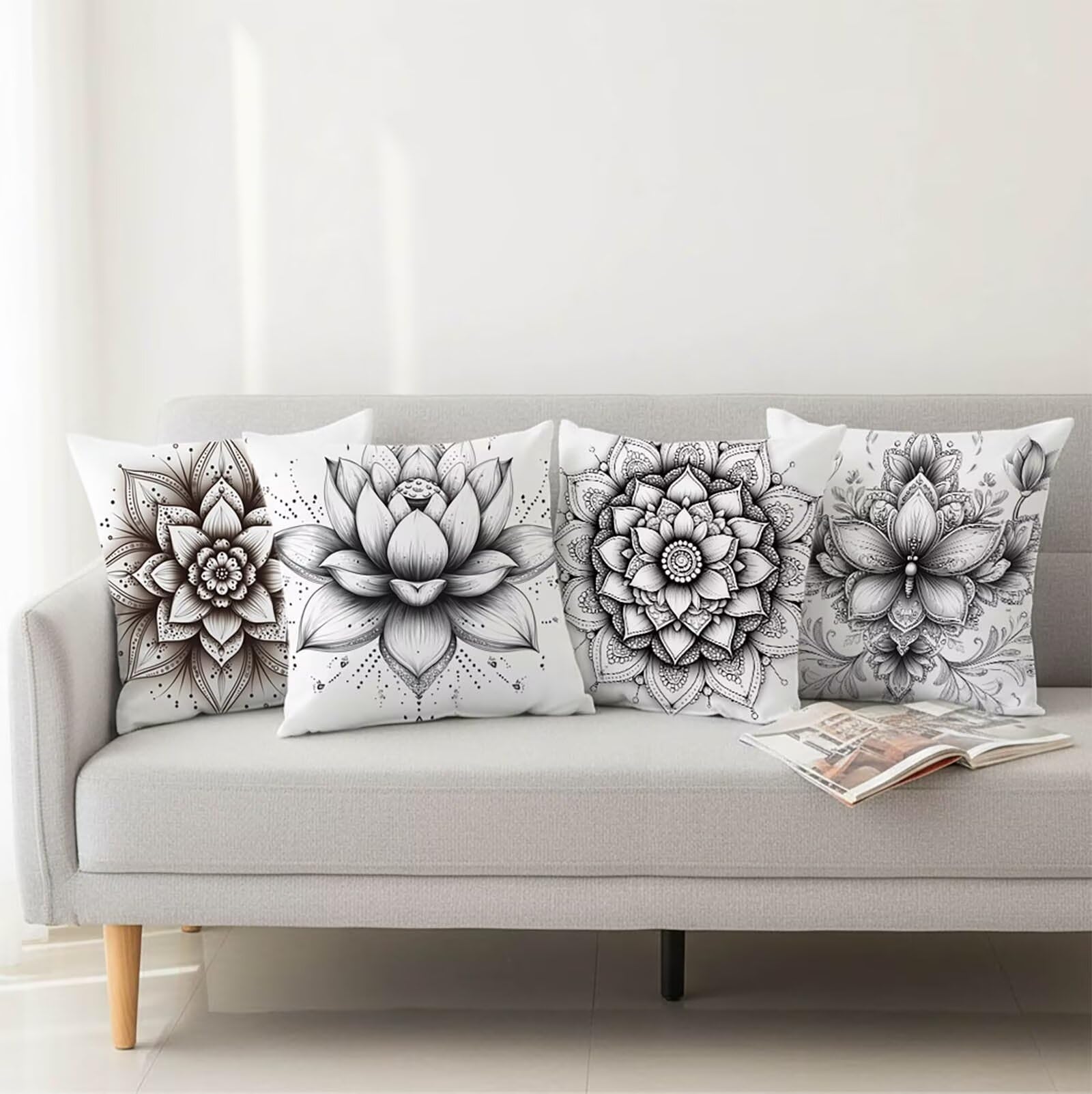 Kissenbezug 65 x 65 Outdoor Kissenbezug 65 x 65 CM Doppelseitiger Druck Schwarz und Weiß Deko Sofakissen Bezug Mandala Kopfkissen Bezug für Frühling Sofa Bett Deko, Geschenke für Frauen (Samt) BZ16185