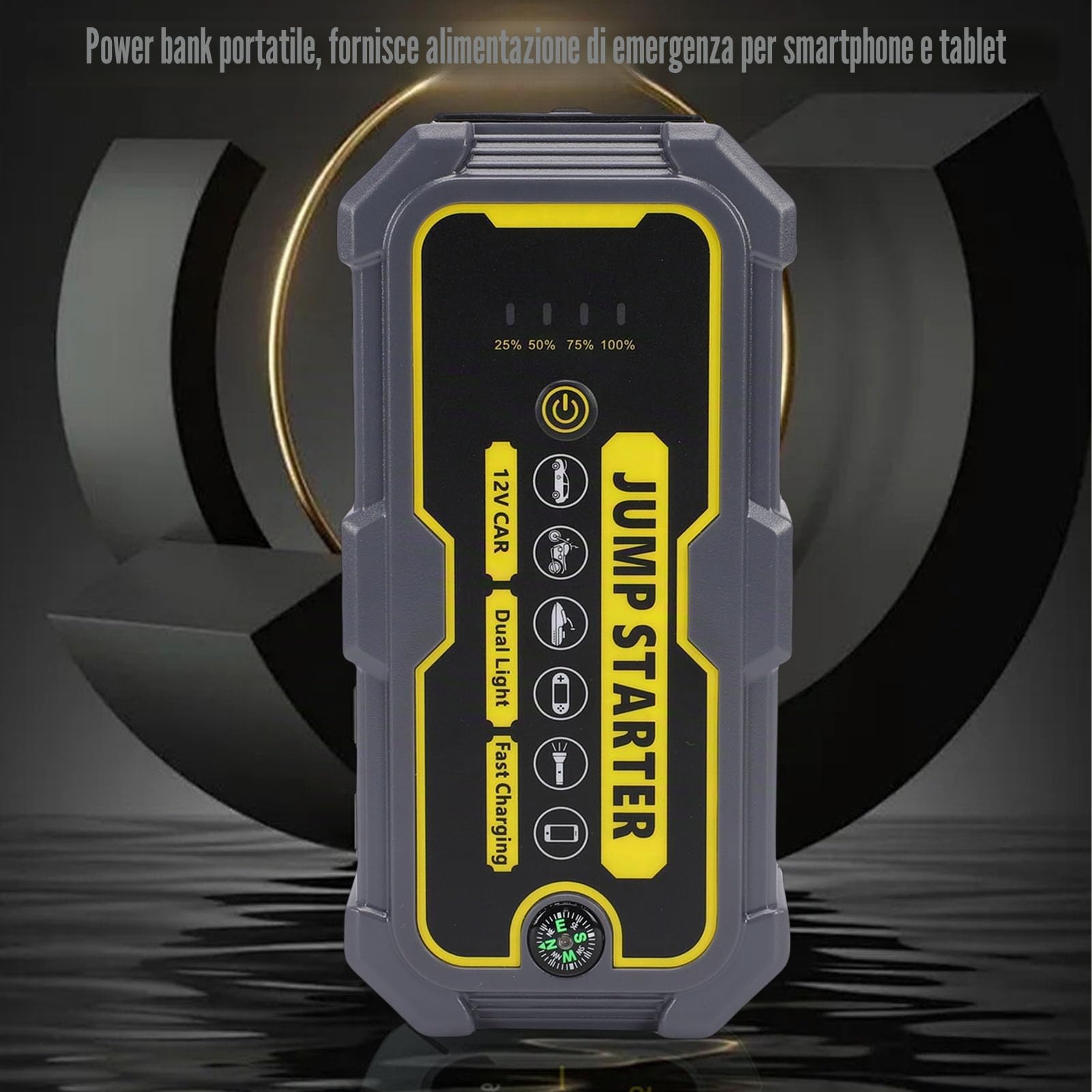 Avviatore di Emergenza per Auto 6000A, Batteria Portatile da 12 V con Ricarica Rapida PD e Display Digitale, per Motori a Gas Fino a 7,0 Litri o 5,5 Litri, (Unità principale+Morsetto