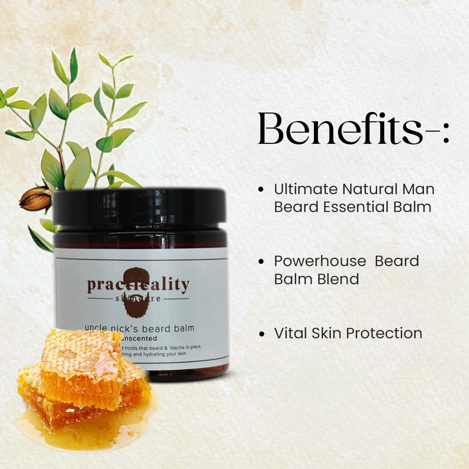 Practicality Skincare Uncle Nick’s Unscented Beard Balm – Fragrance-Free Beard Softener with Grass-Fed Tallow, Shea Butter & Argan Oil | Nourishes, Conditions & Tames Coarse Beards