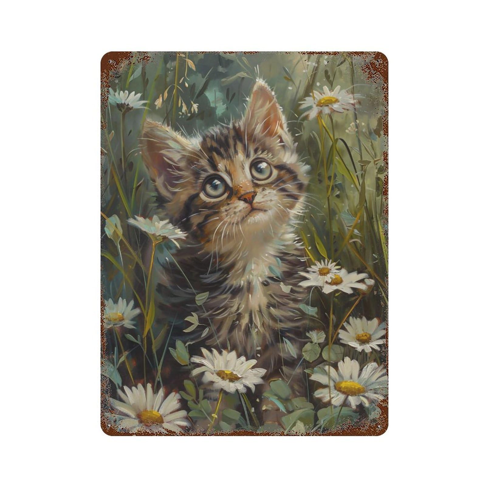 HDURYEYRYY Kitten Among Wild White Daisies 03 Wall Retro Iron Vintage Art Metal Tin Sign Poster Modern Home Cofffee Club Art Bar Shop Decor 40x30cm
