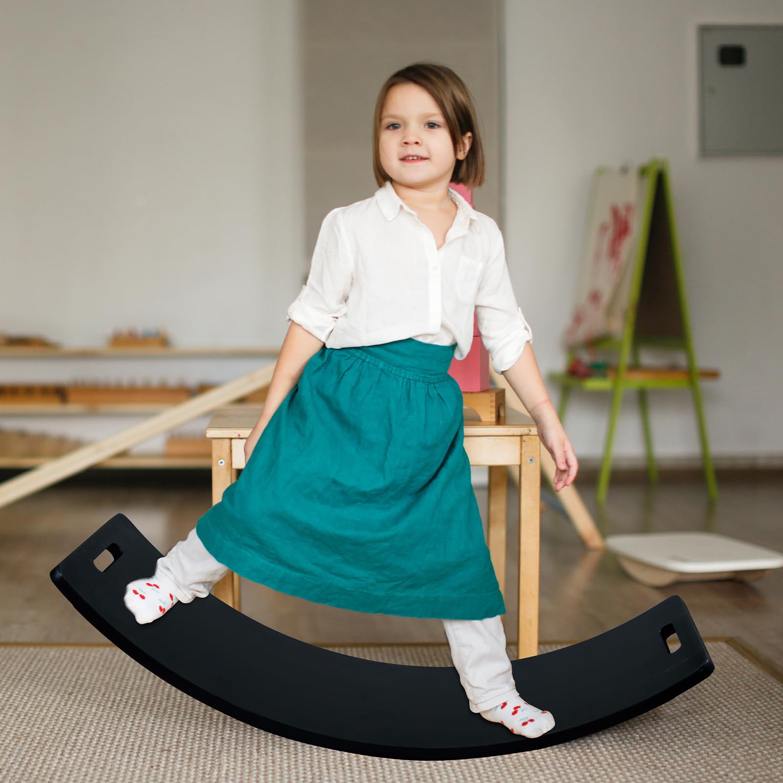CCLIFE Balance Board Aus Holz Für Kinder ab 3, Kleinkind Wackelbrett mit EVA matte 85x30cm Balancierbalken