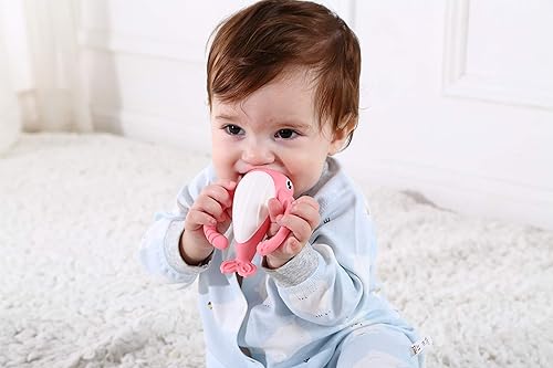 Vista 5 de Smily Mia Narwhal Silicone Baby Teething Toys for 3-6 6-12 Months, Teething Relief Toys, Food Grade Silicone Teether Baby Toys, Sensory Toys for pink
