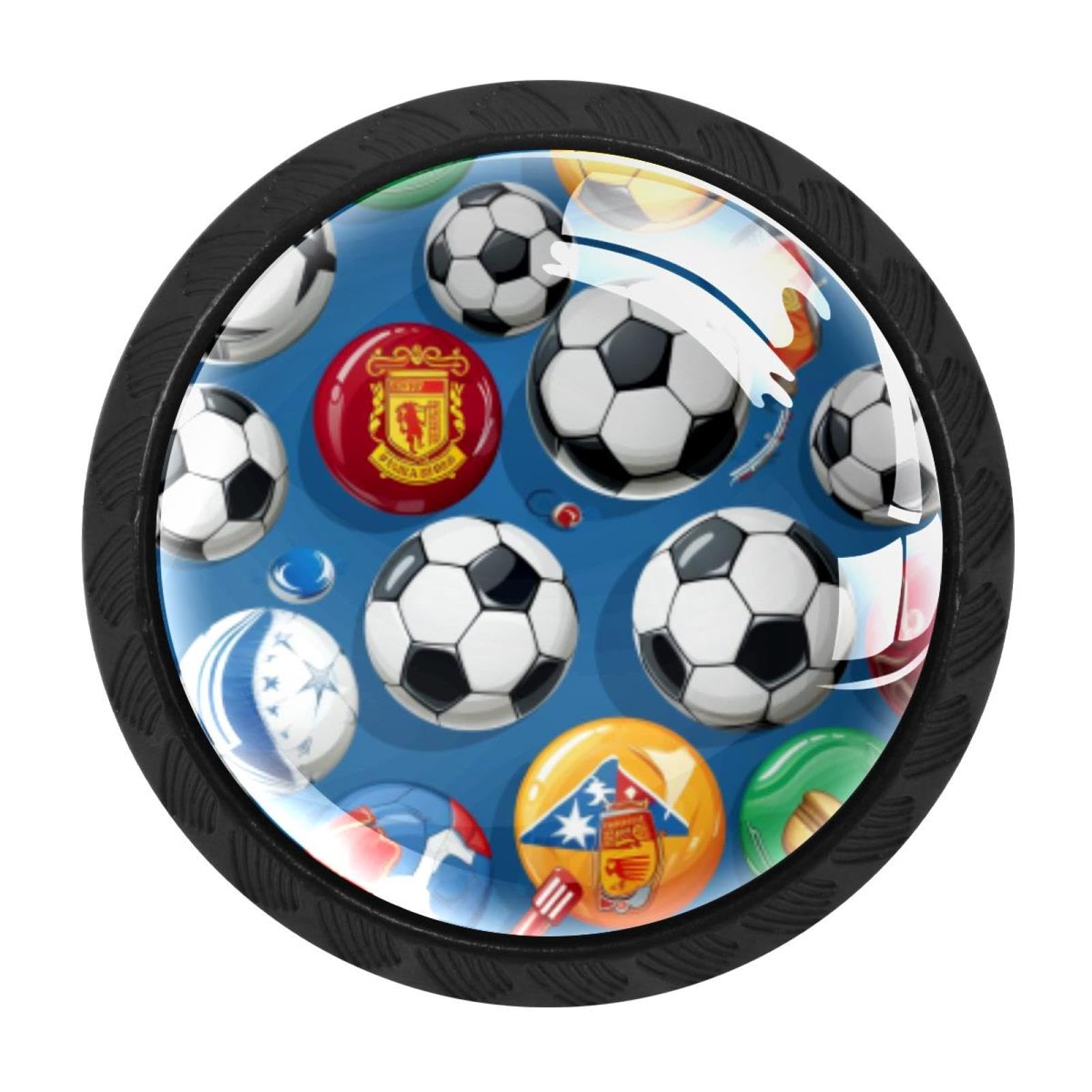 Chenzzzz Multicolored 07 4 Pieces Black Cabinet Pull Handle With Screws,Football Soccer Kitchen Knobs, Hardware For Cupboard Drawer Dresser