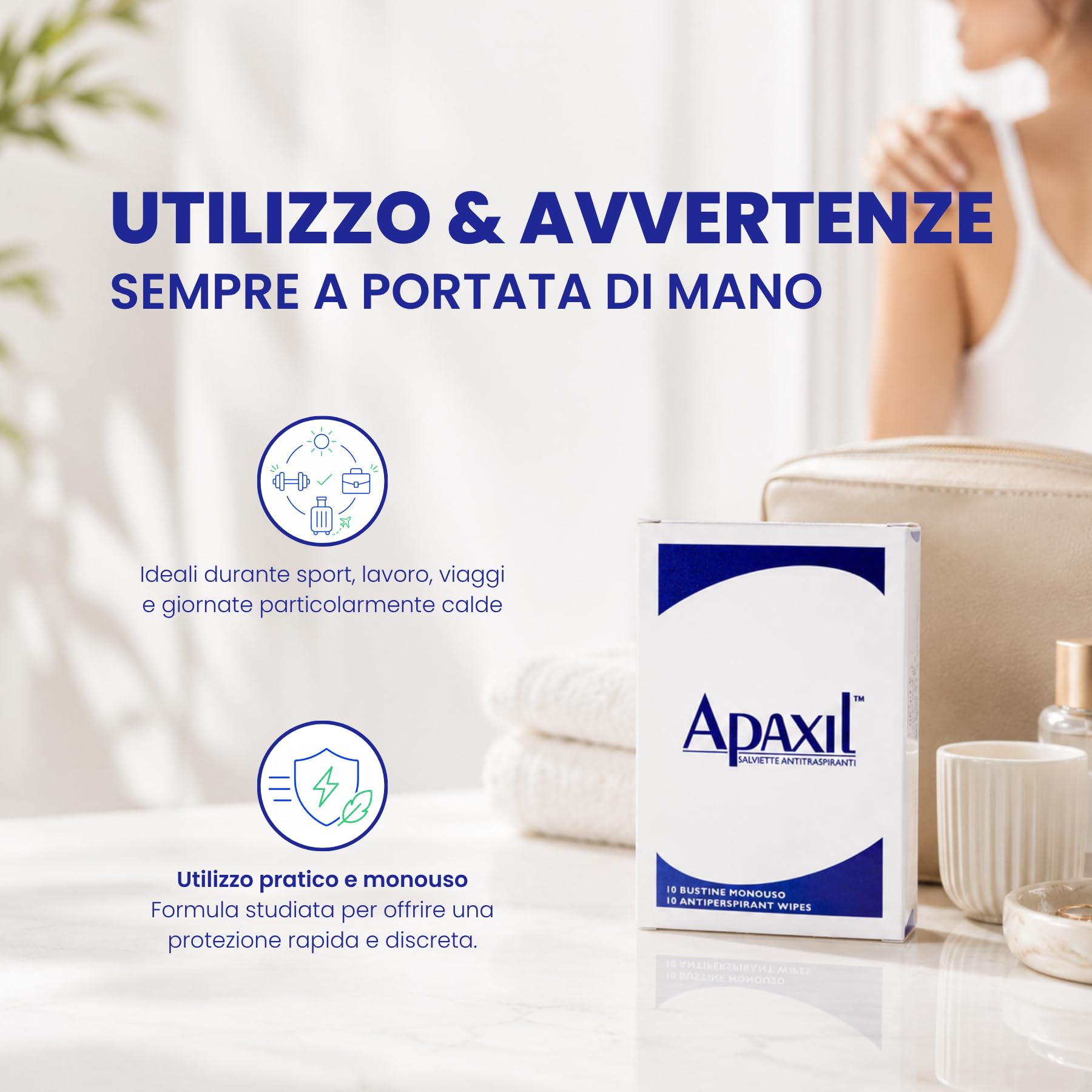 Apaxil Salviette Antitraspiranti 10 Bustine Monouso, Contro Sudorazione di Mani, Piedi e Ascelle, Sudore Eccessivo e Bromidrosi