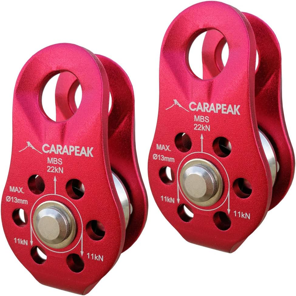 2 Pack Heavy Duty Small 22kN Climbing Pulley with Stainless Steel Ball Bearing for 1/4 to 1/2 inches Rope