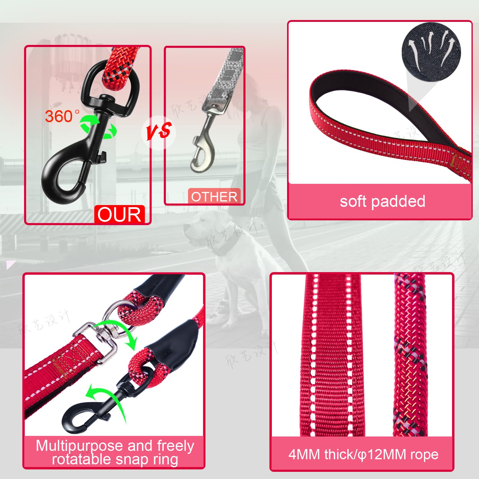 BAAPET Hundeleine – Stark, Reflektierend, Mit Gepolstertem Griff, 1,5 M, 1,27 Cm Durchmesser