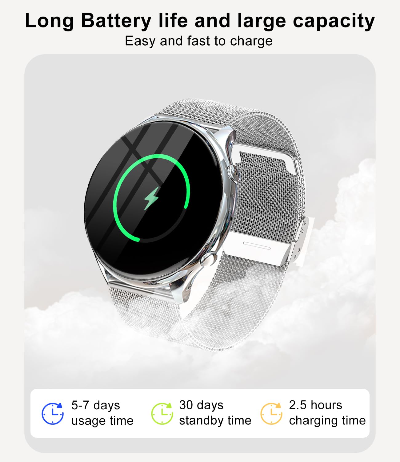 Smartwatch Damen mit Telefonfunktion 1,39 Zoll Always-on Display IP67 Wasserdicht Sportuhr Schlafmonitor Pulsuhr SpO2 Blutdruckmessung Schrittzähler für Android iOS