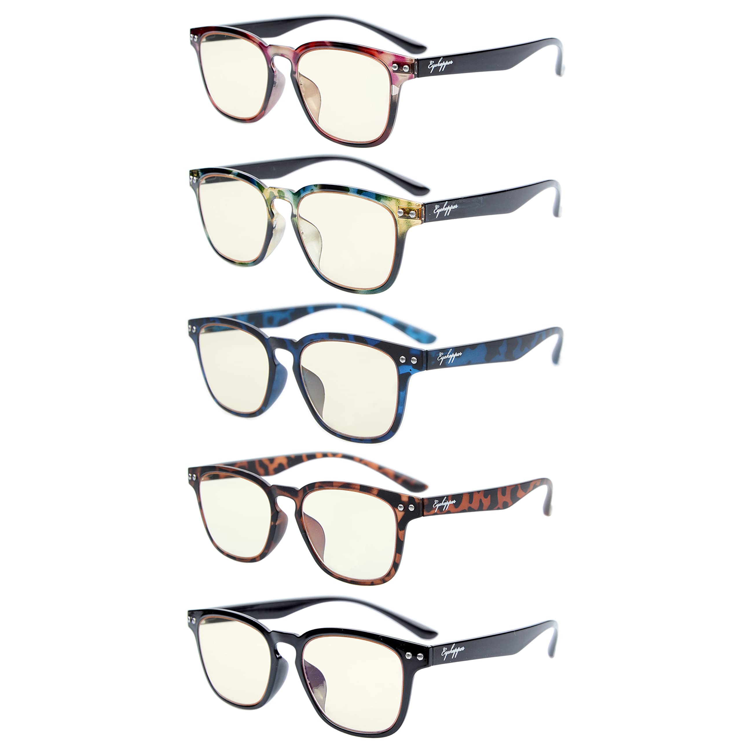 Eyekepper 5 Pack Fashion Design Blue Light Blocking Readers for Women Computer Reading Glasses +2.50