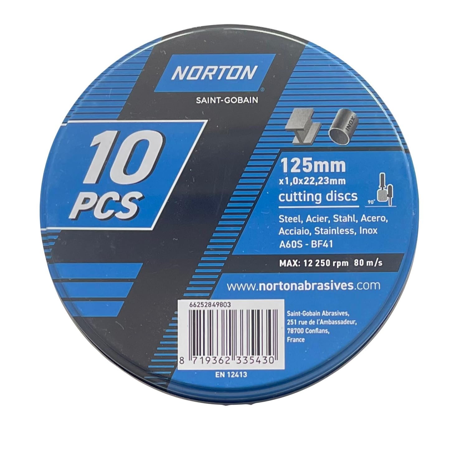 Norton Vulcan Lot 10 Disques Tronçonner 125 Mm X 1,0 Mm – Ultra Fins Pour Inox Et Métal