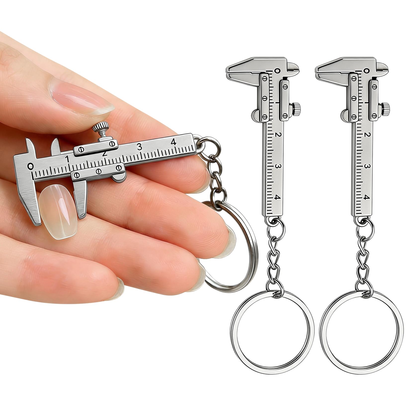 2 mini calibradores Vernier portátiles, llavero preciso, herramienta de medición compacta, regla de metal móvil Vernier, llavero para hombres y mujeres, con rango de 0.00 a 1.57 pulgadas