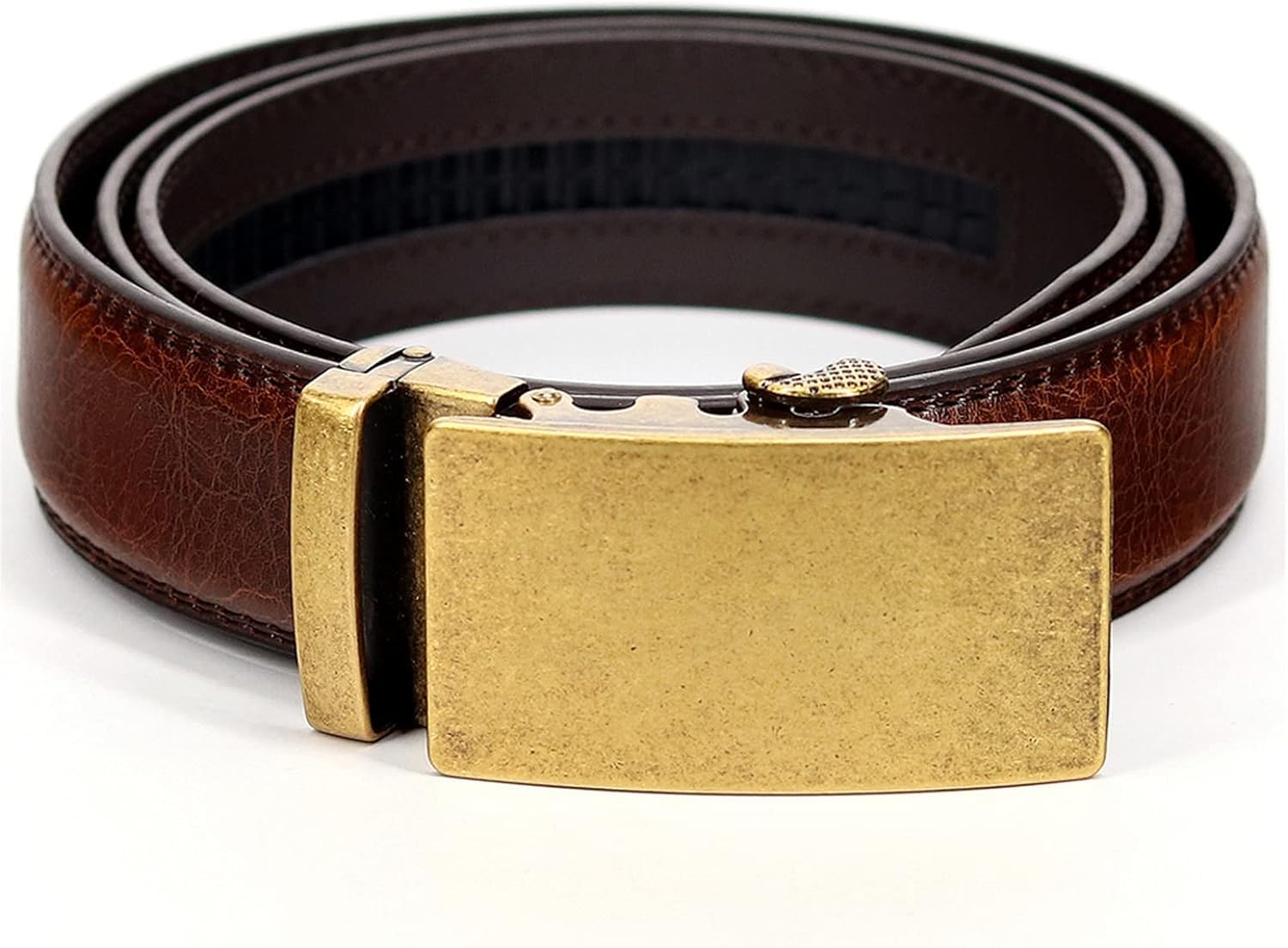 Herren Gürtel, Business Ratsche Gürtel Herren Leder Gürtel Designer Luxus Legierung Automatische Schnalle Braunes Armband, Gold, 125