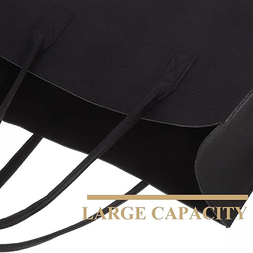 Miniatura 5 de Alipis Bolsa portátil de fieltro para leña con asas resistentes, bolsa de troncos negra para almacenamiento en interiores y exteriores, soporte