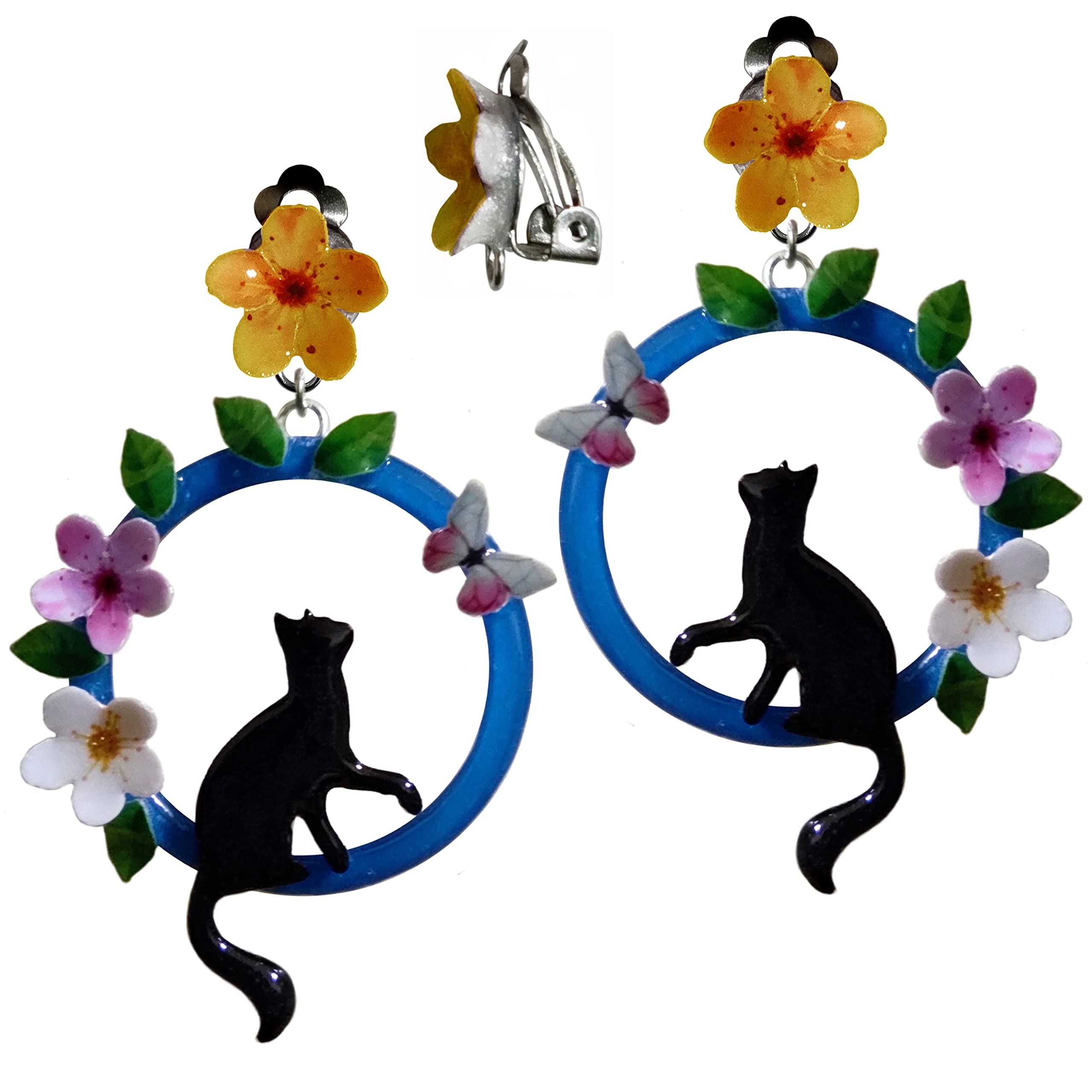 ORECCHINI GATTO CON FARFALLA CON CLIPS