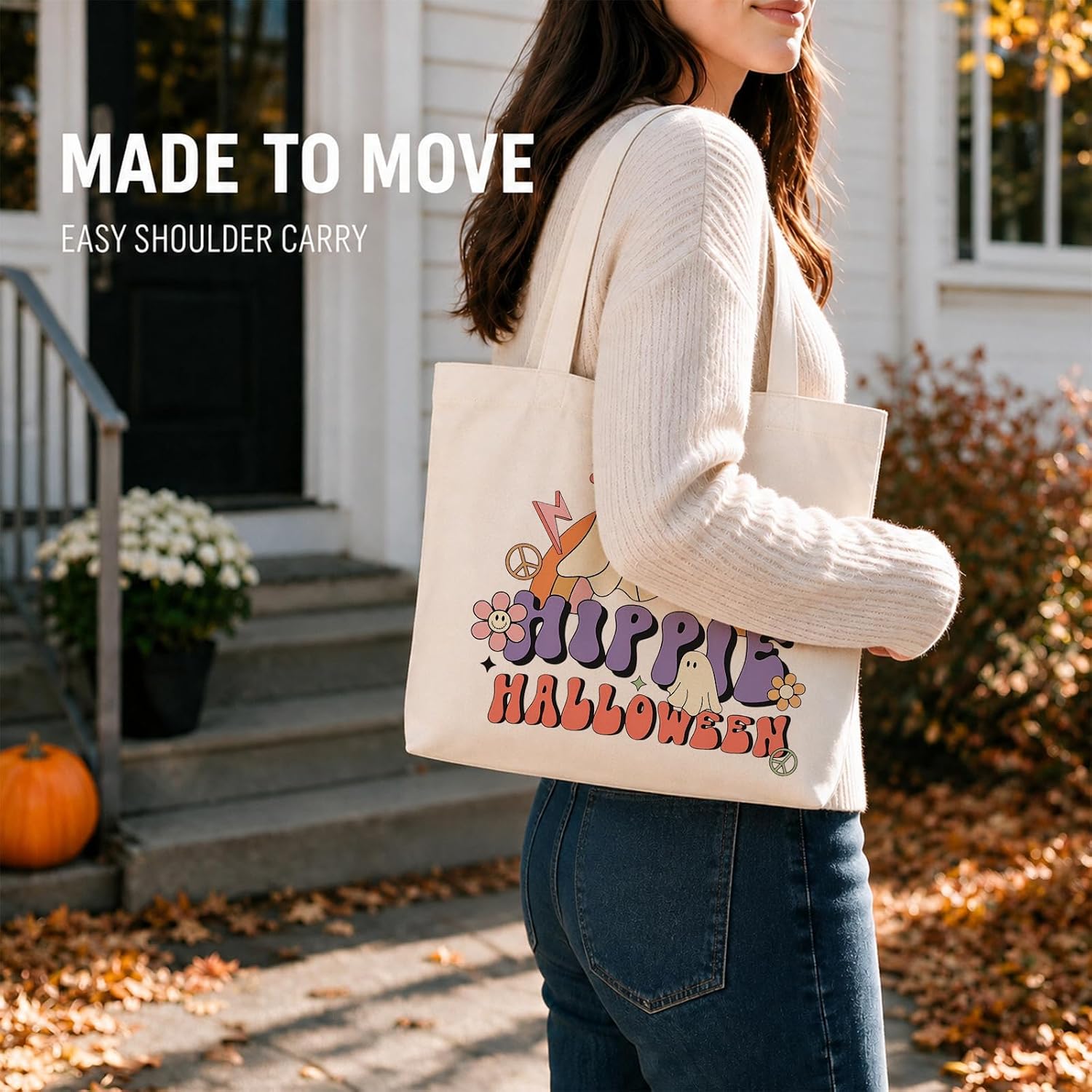 Happy Halloween Tote Canvas Bag, Trick or Treat Bag Gift for Women image 5