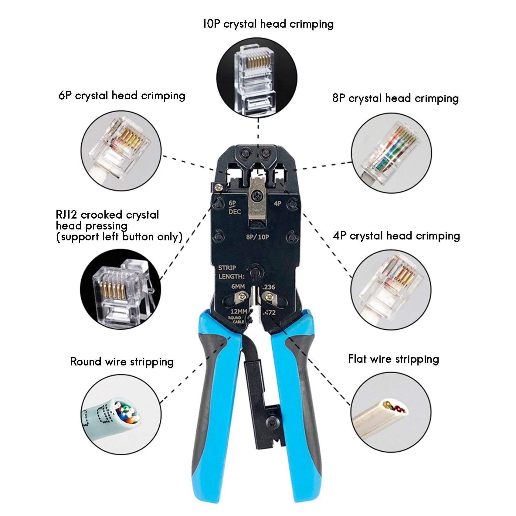 3X Pince à Sertir Réseau RJ45 10 P 8 P 6 P 4 P Outils de Sertissage Dénudeur pour RJ45 RJ11 RJ12 RJ50 Connecteur Câble Ethernet