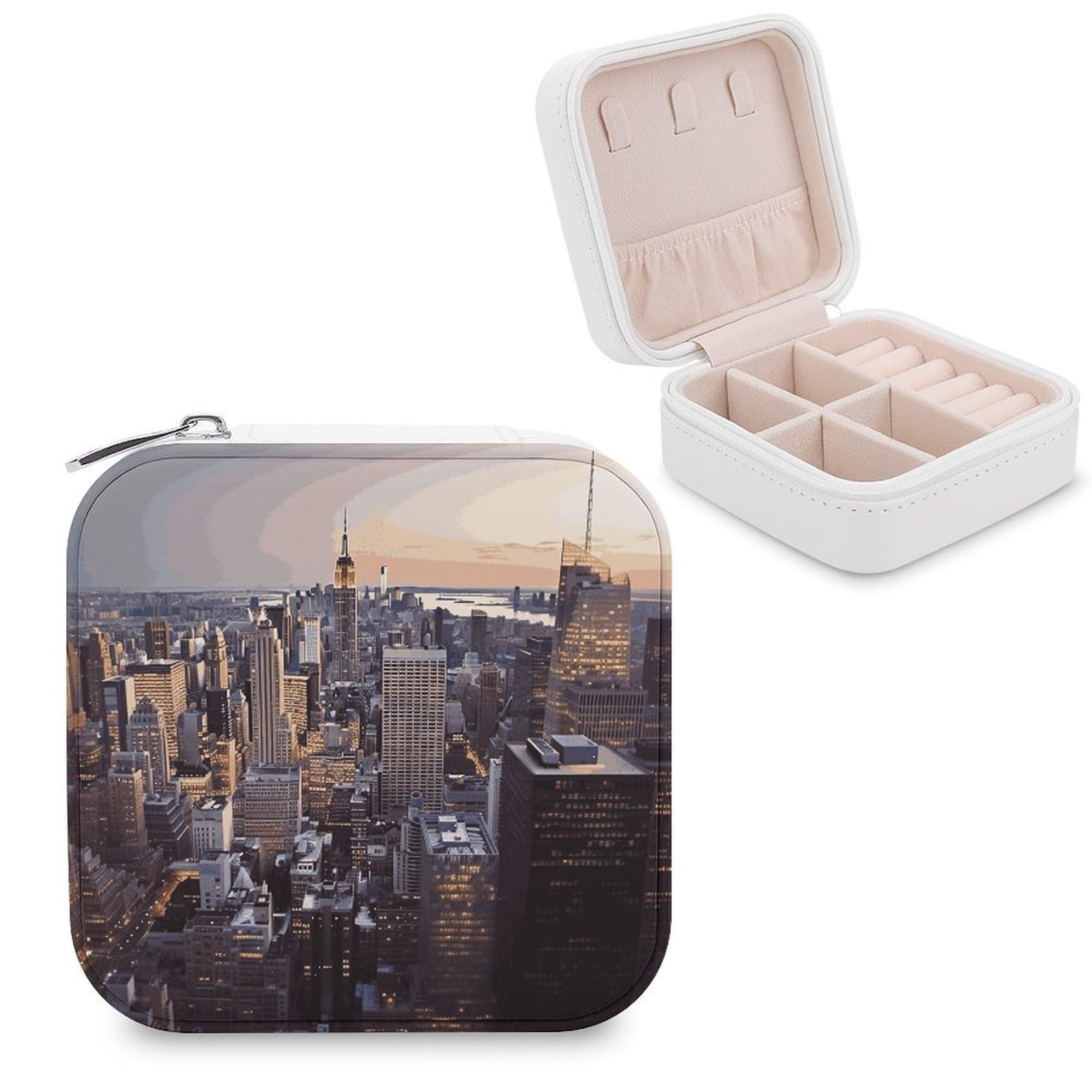 QWNMD Jewelry Organizer Box Leather Jewelry Box Personalized New York City Printed Jewelry Travel Case For Necklaces Earrings And Rings