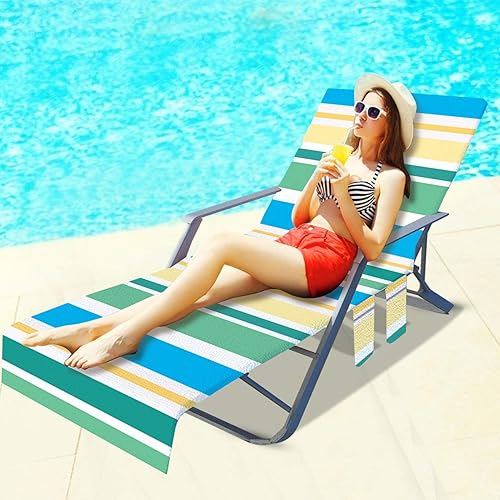 Miniatura 3 de Funda para silla de playa, funda para tumbona deslizante con bolsillos laterales, funda suave para tumbona de piscina, tumbona, 82.6 x 28.7