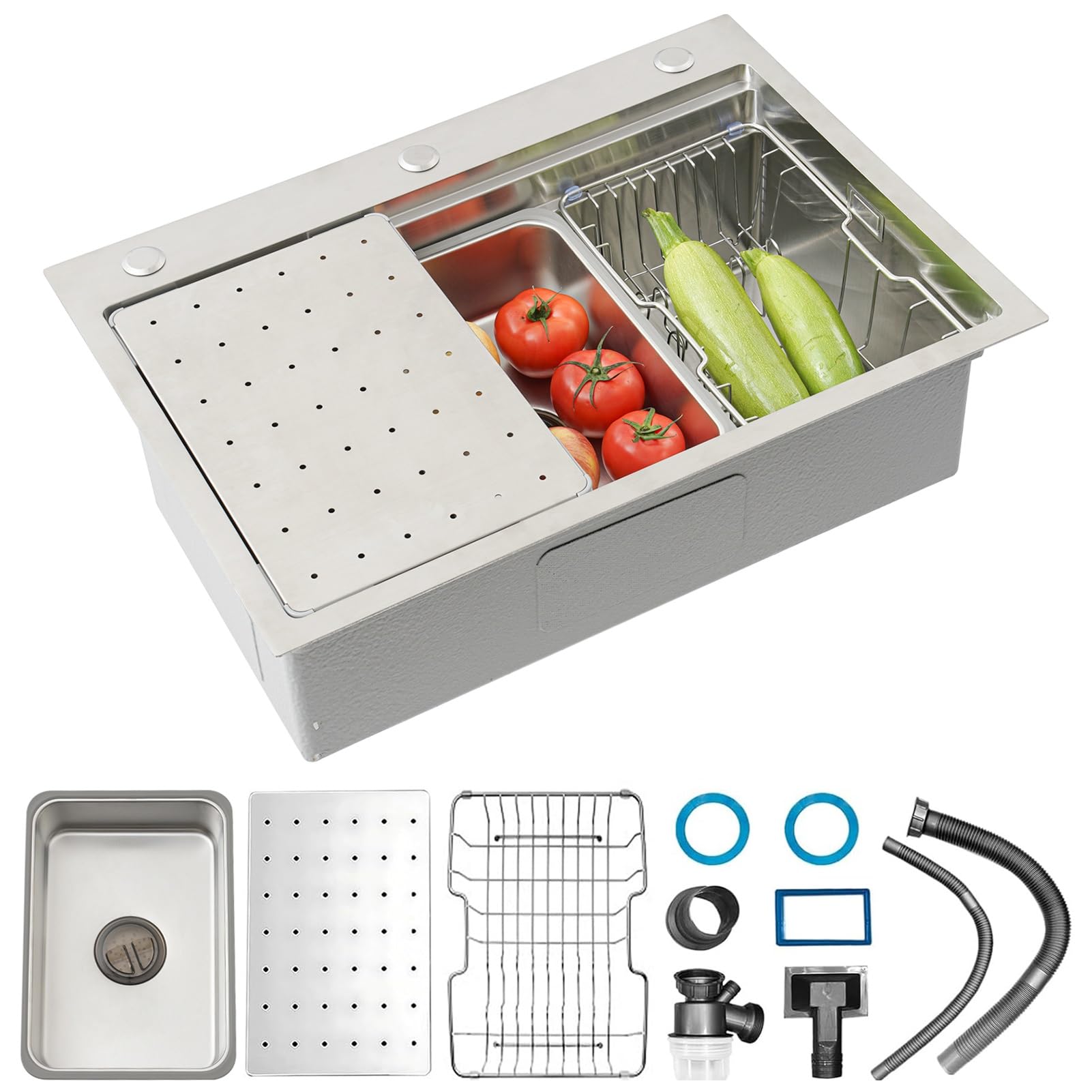 ZQFHSX Large Format Single Sink with Draining Basket,Stainless Steel Sink,for Kitchen & Bar, Top Cabinet/Undermount Mounting, Robust Sink, Dishwasher Sink(SilverA,85x50cm)