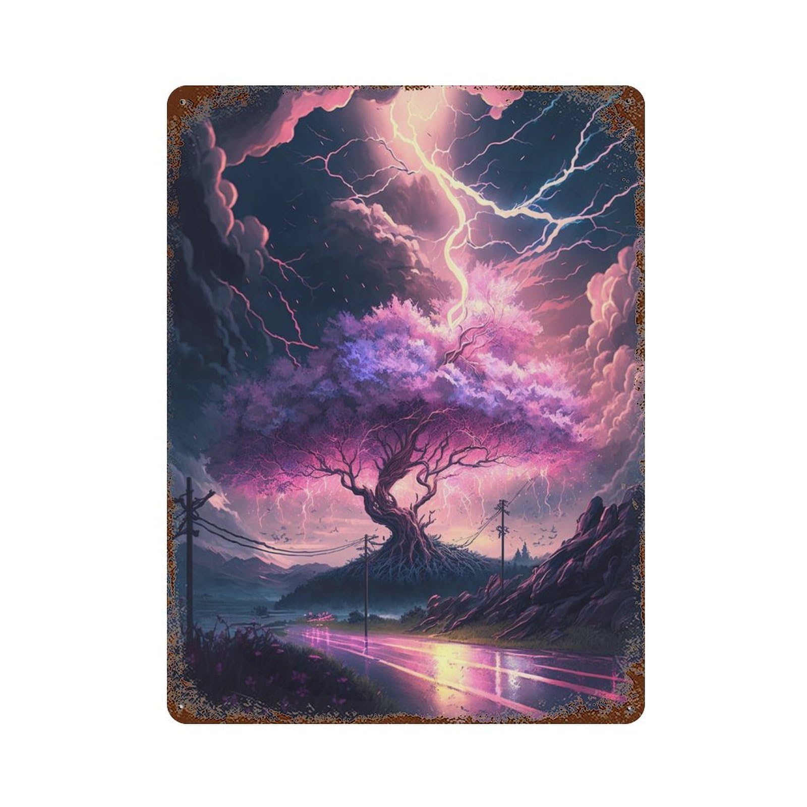 Rust Effect Thunderstorm with Lightning Strikes -1 Weathered Tin Sign 15.7"x11.8", Farmhouse Wall Decor for Farmhouse, Kitchen And Entryway Decor