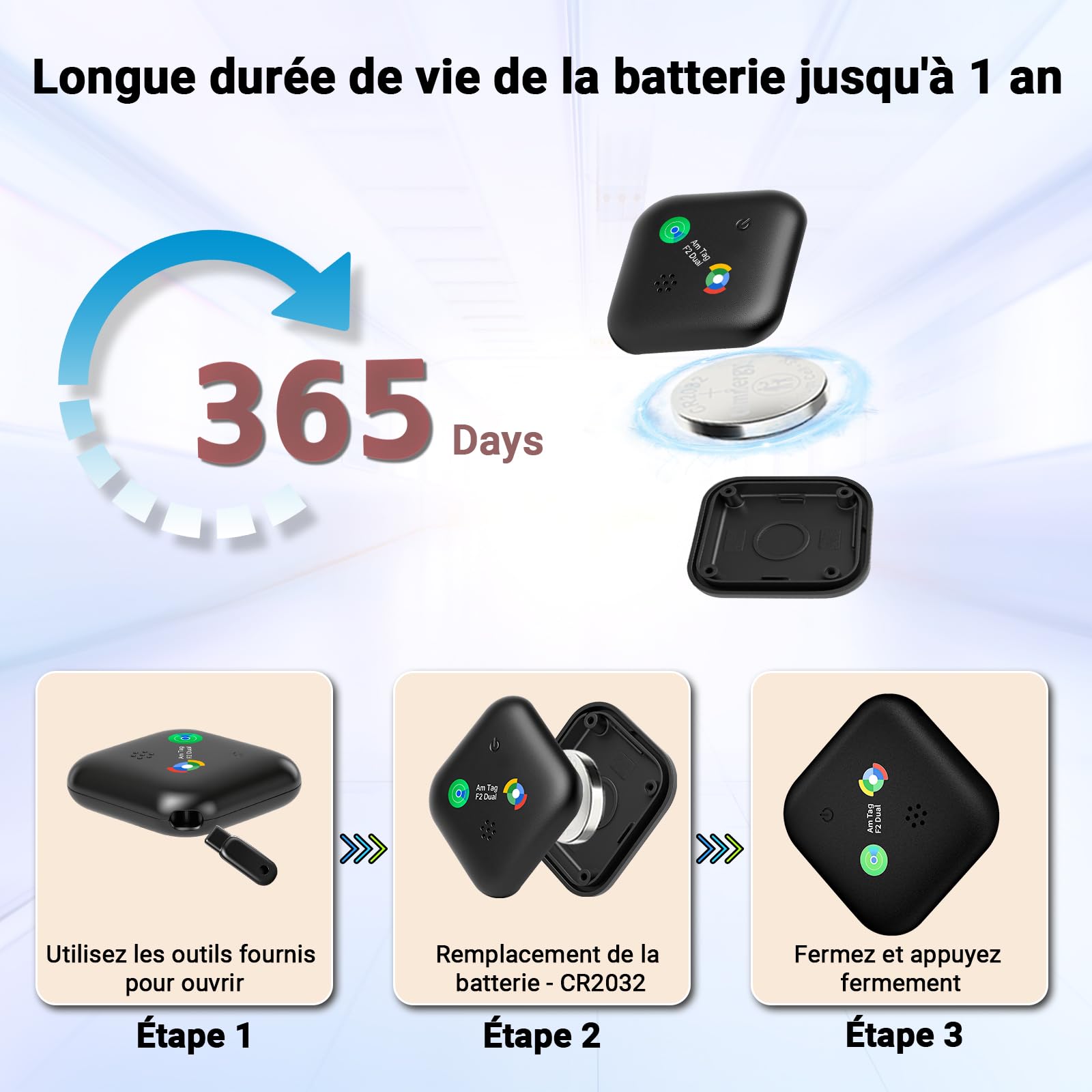 Smart Tag Traceur Lot de 4,Localisateur d'objets Bluetooth Compatible Android et Apple Localise,Tracker Localisateur pour Portefeuilles/Valises/Clés/Bagages,IP67 étanche, Batterie Remplaçable