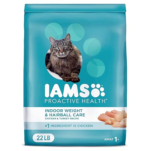 IAMS Proactive Health Indoor Weight Control & Hairball Care Adult Dry Cat Food, Chicken & Turkey Recipe, 22 lb. Bag - Chicken & Turkey - 22 Pound (Pack of 1)