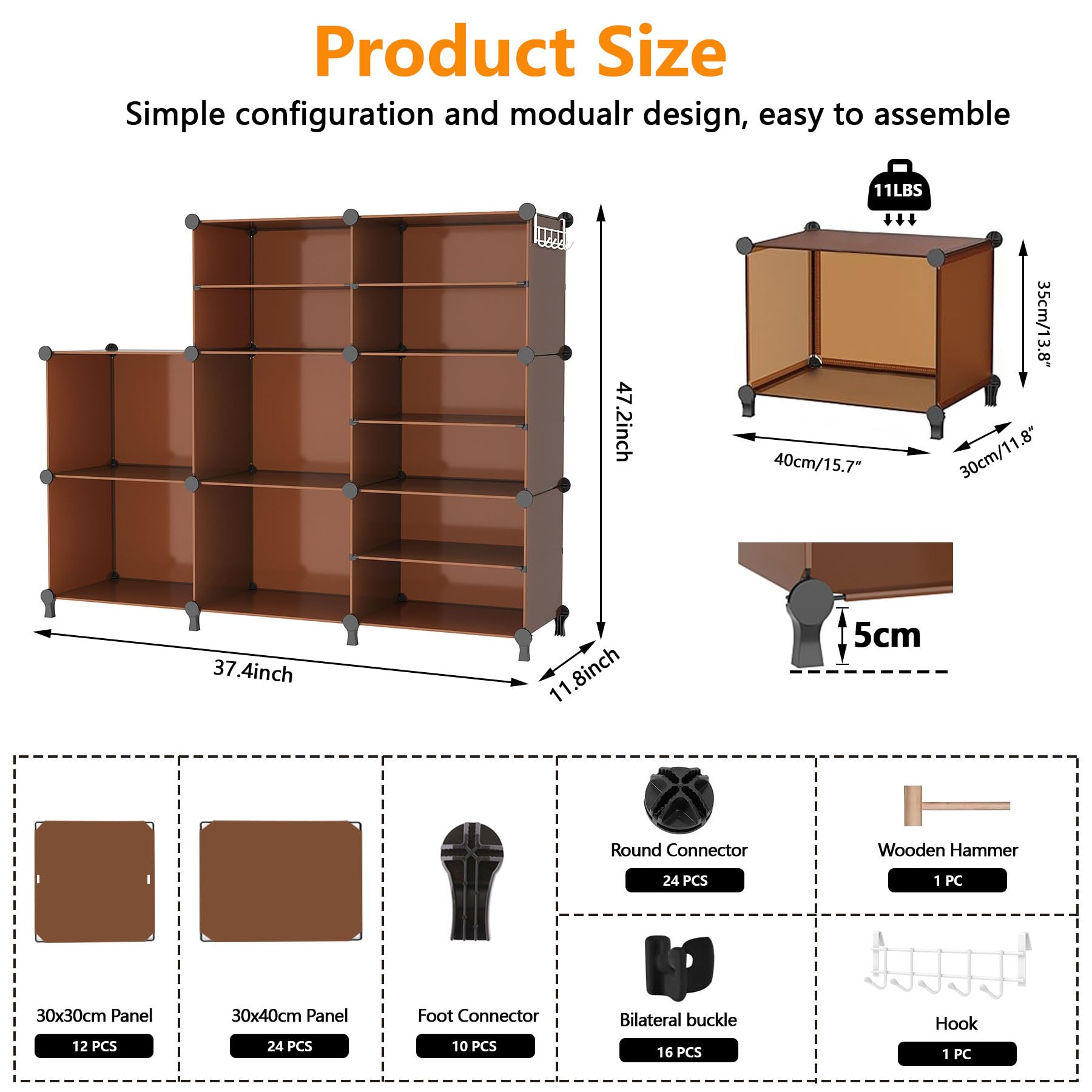 AWTATOS Organizer per armadio con 8 ripiani cubici portatili per armadio e vestiti impilabili per armadio, camera da letto, soggiorno, ufficio, marrone cacao