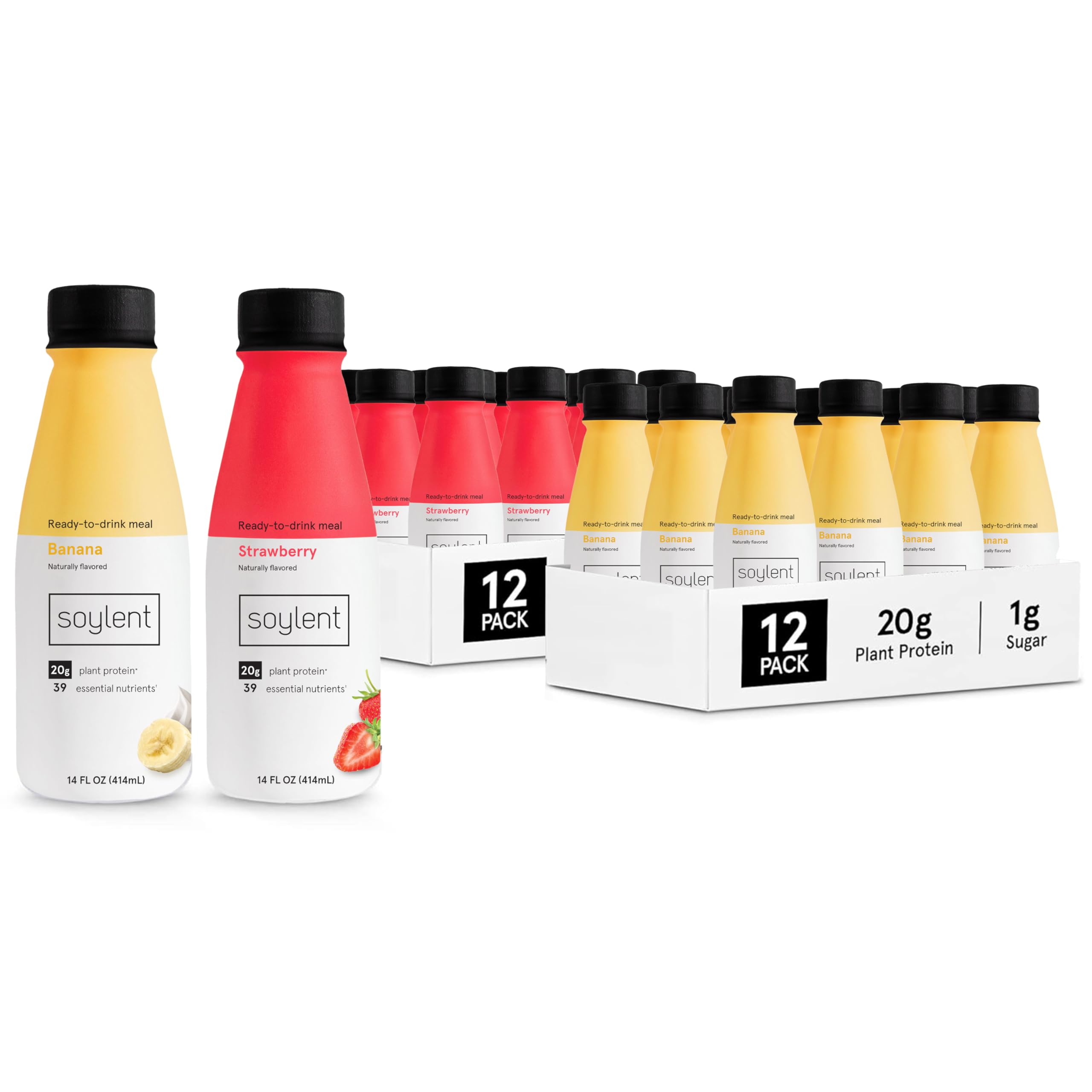SoylentMeal Replacement Shake Bundle - Strawberry & Banana Flavors - Two 12-packs of 14 oz bottles - 24 total