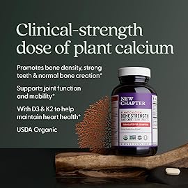 New Chapter Calcium Supplement - Bone Strength Plant-Based USDA Organic Calcium with Magnesium, Vitamin D3+K2, for Bone Health & Joint Mobility, Heart Support, 905 mg dose - 120 Slim Tablets