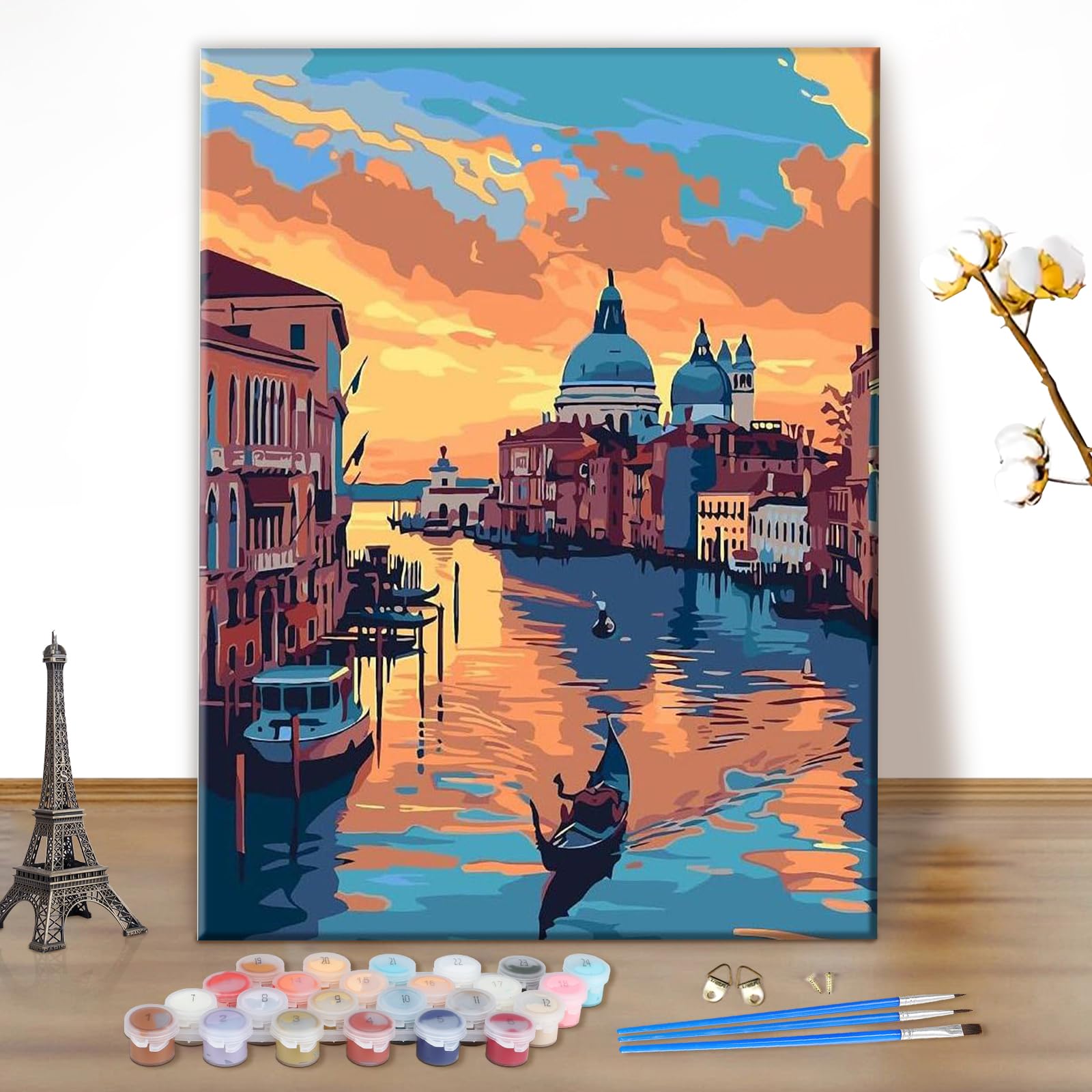 Pittura Ad Olio Con Numeri Wowdecor - Venezia Di Notte Su Tela 40x50 Cm, Kit Completo Per Adulti E Bambini