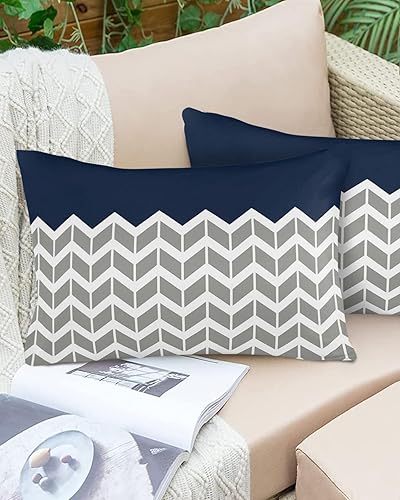 Miniatura 6 de Fundas de almohada decorativas rectangulares lumbares con cremallera, decoración moderna de casa de campo para sofá, cama, cheurón azul marino, 12 x