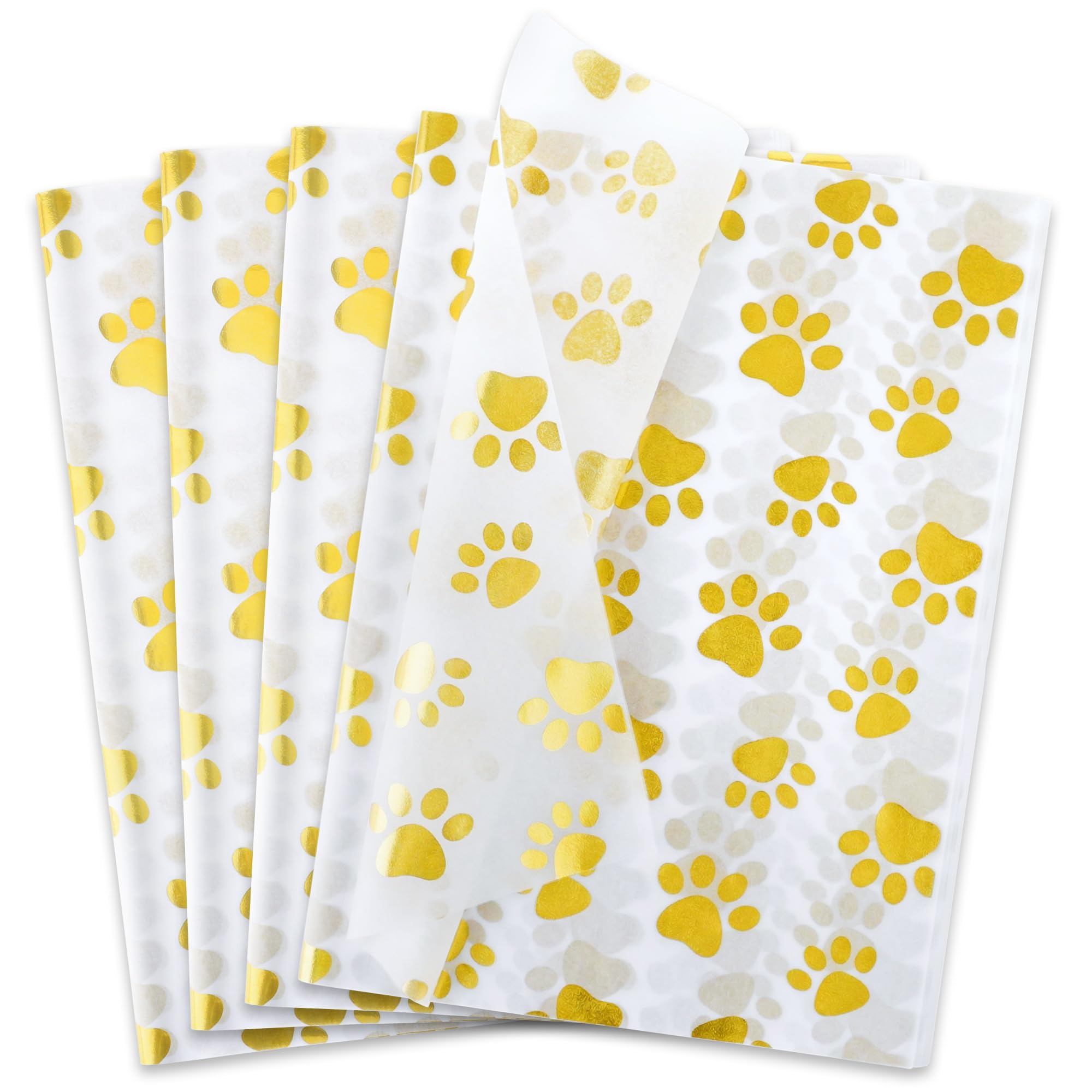 Hi Sasara 100 Gold Dog Paw Print Tissue Paper, 20 x 14 inches,Paw Print Tissue Paper for Gift Bags and Dog Party Decorations (White with Gold)
