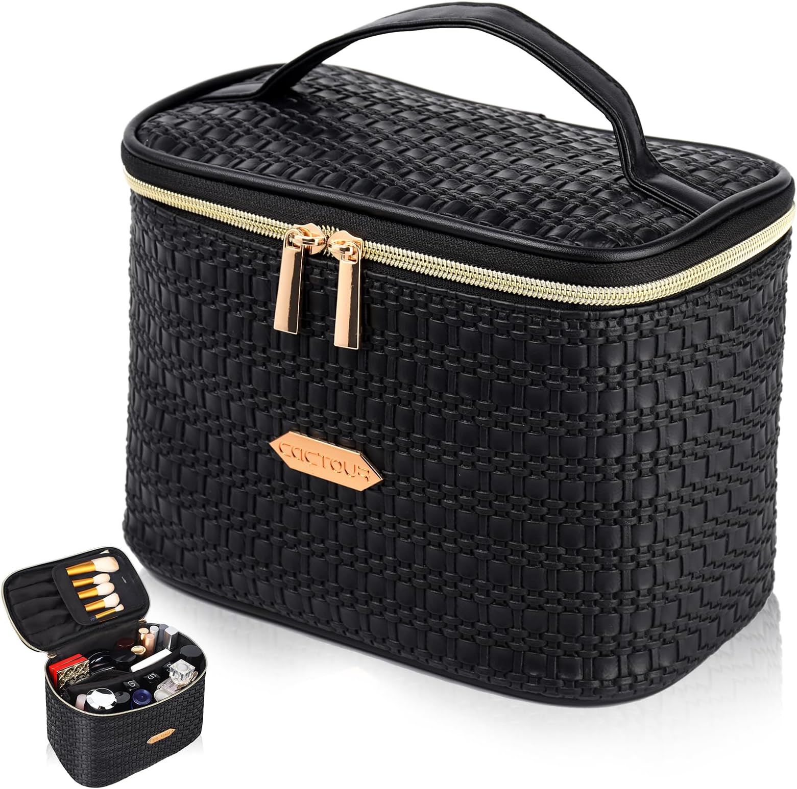 Make Up Bags for Women,Portable Cosmetic Organizer Bag,Large Makeup Organizer Bag Travel with Brush Storage (Black)